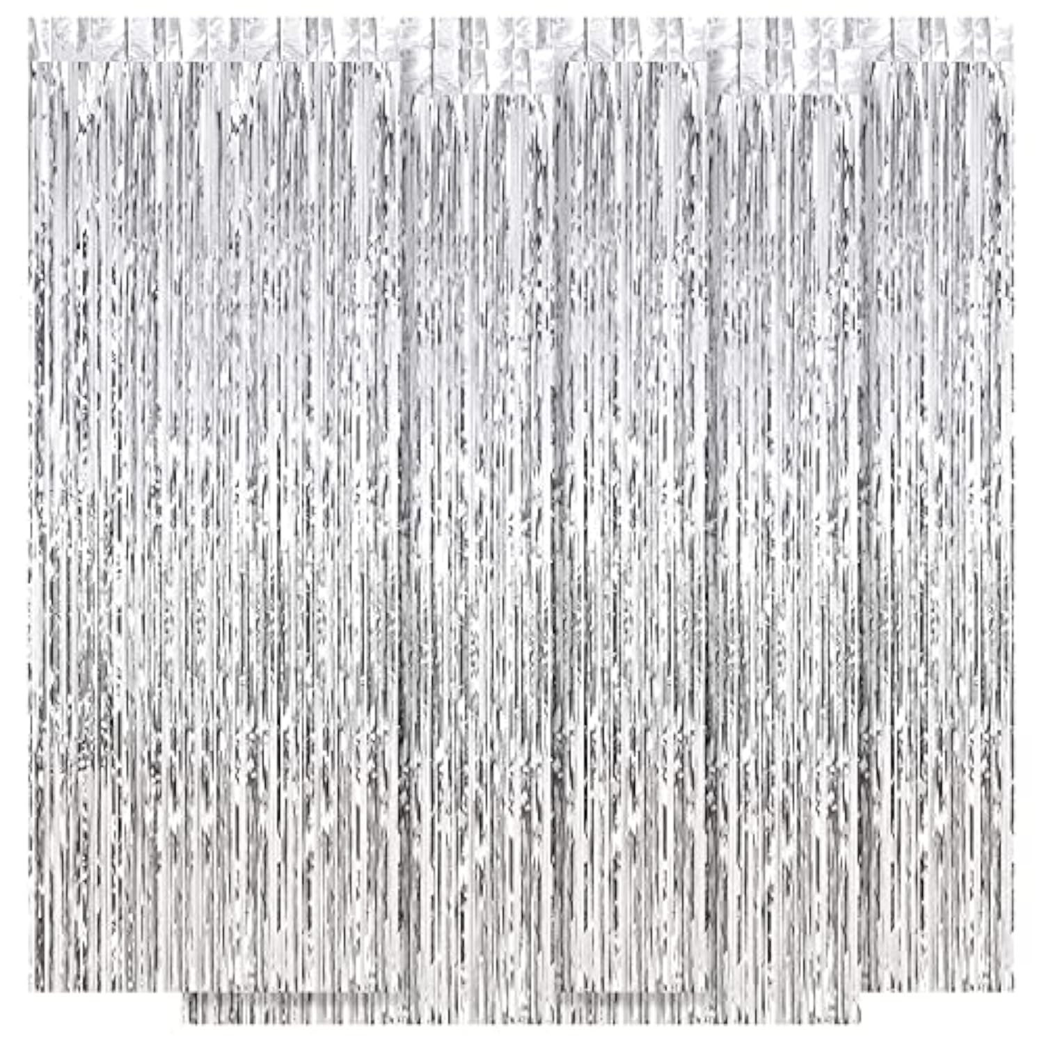 5PCS Silver Foil Fringe Curtains, 3.2x8.2ft Tinsel Backdrop for Party, Wedding & Christmas Decor