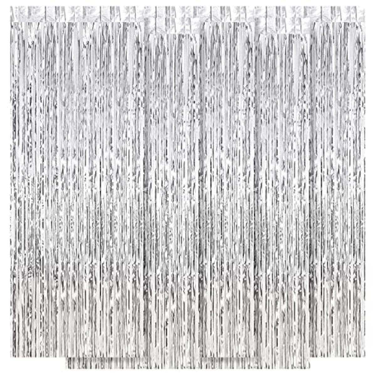 5PCS Silver Foil Fringe Curtains, 3.2x8.2ft Tinsel Backdrop for Party, Wedding & Christmas Decor