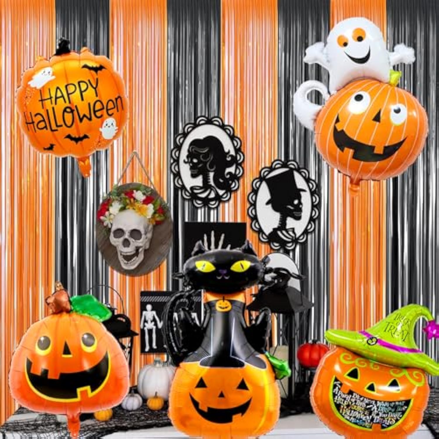 Halloween Pumpkin Balloon Set: 6 Orange Foil Balloons Party Decor