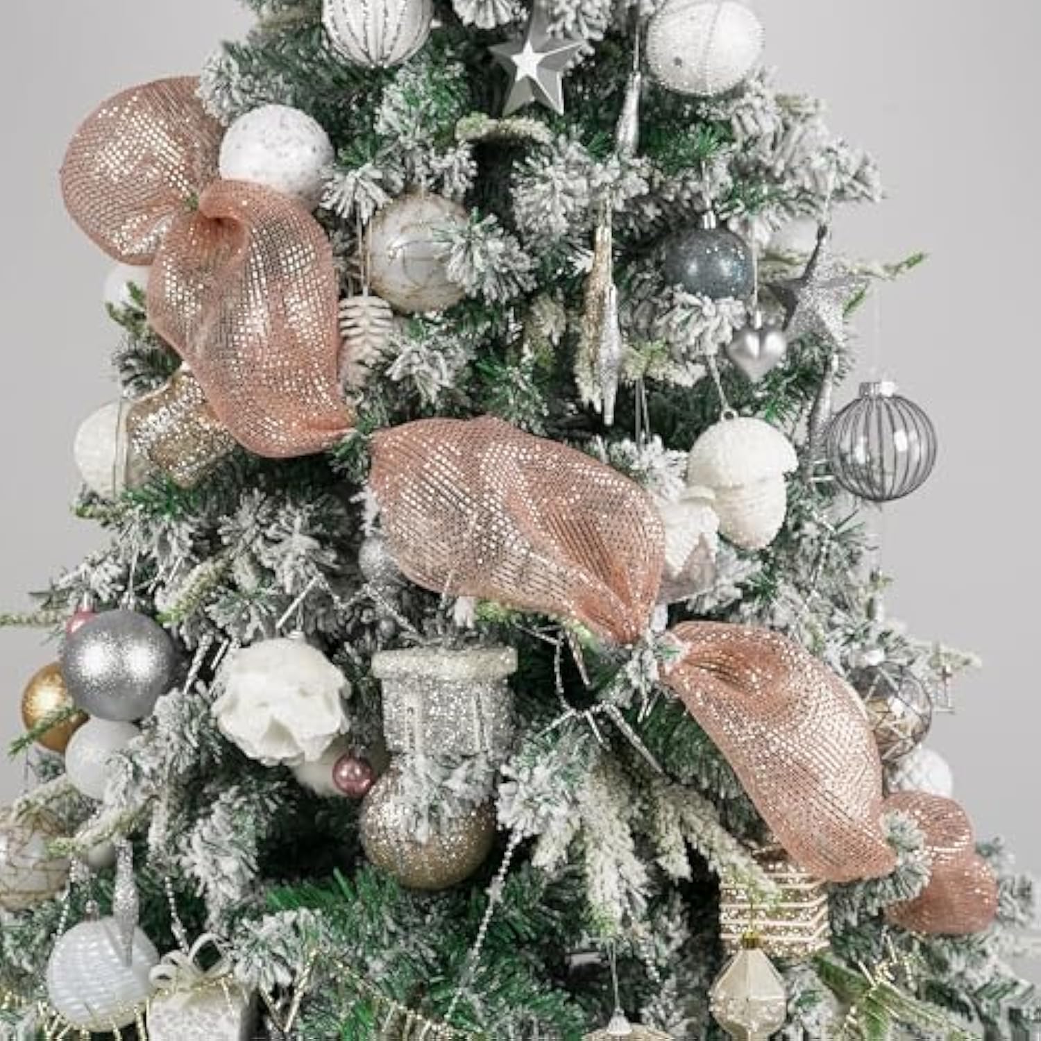 Rose Gold Deco Mesh 10 Inch Rolls, Decorative Mesh Ribbon With Gold Wi