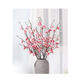 6 Pcs Artificial Plum Blossom Fake Wintersweet Long Stem Plastic Flowers Home Hotel Office Wedding Party Garden Decor 21.5'' High Pink