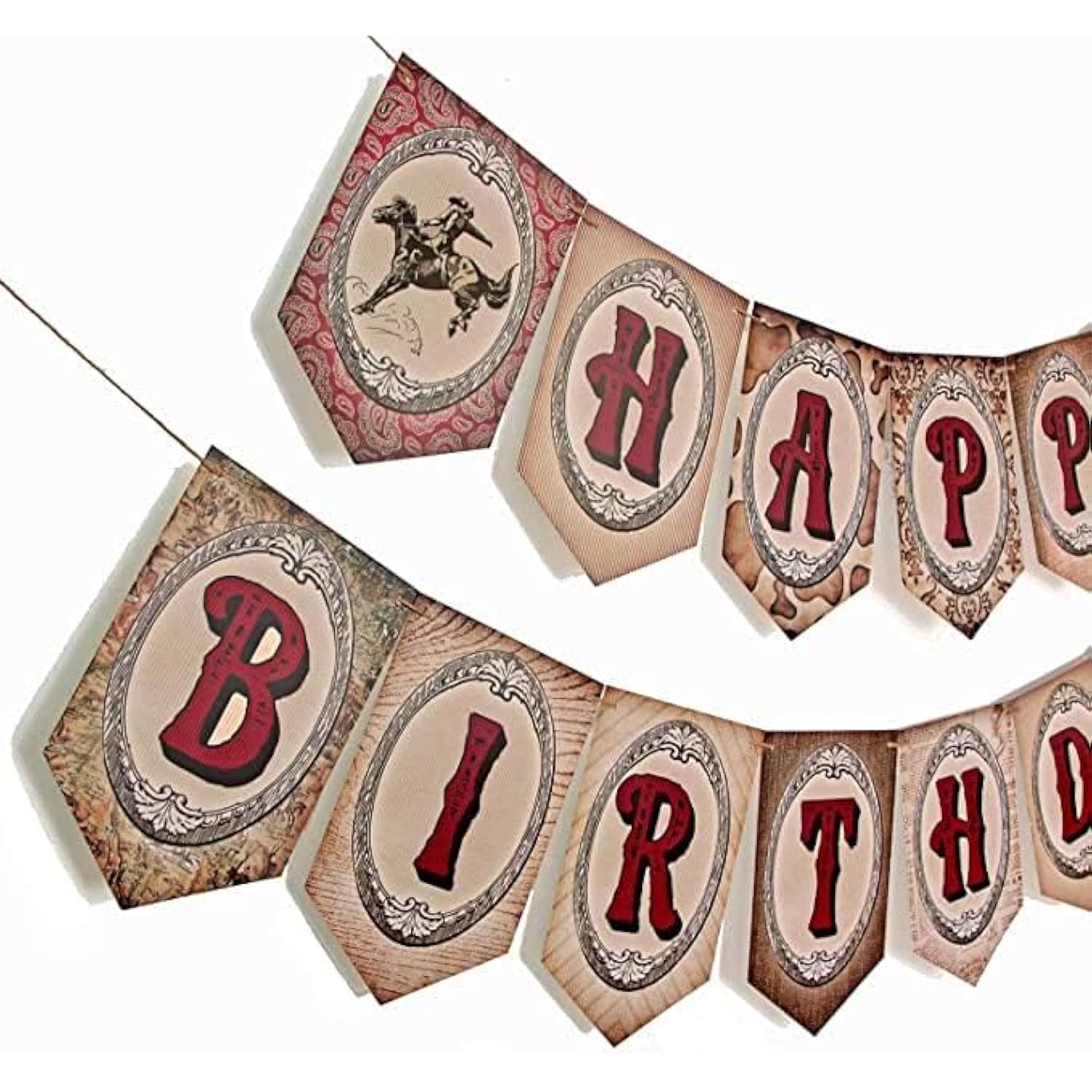 Cowboy Birthday Banner,Wild Western Bday Party Sign, Wooden House Barn Bunting, Birthday Decorations