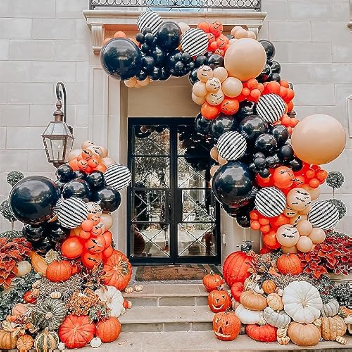 144Pcs Halloween Balloon Arch Garland Kit with Burnt Orange Black White Balloons