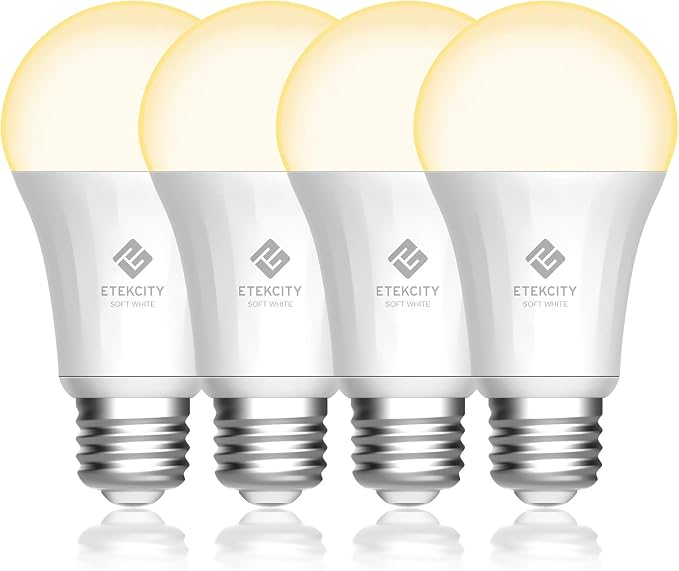 4 Pack Smart LED Light Bulbs 60W Equivalent E26 Warm White 2700K Wi-Fi Connected Voice Control
