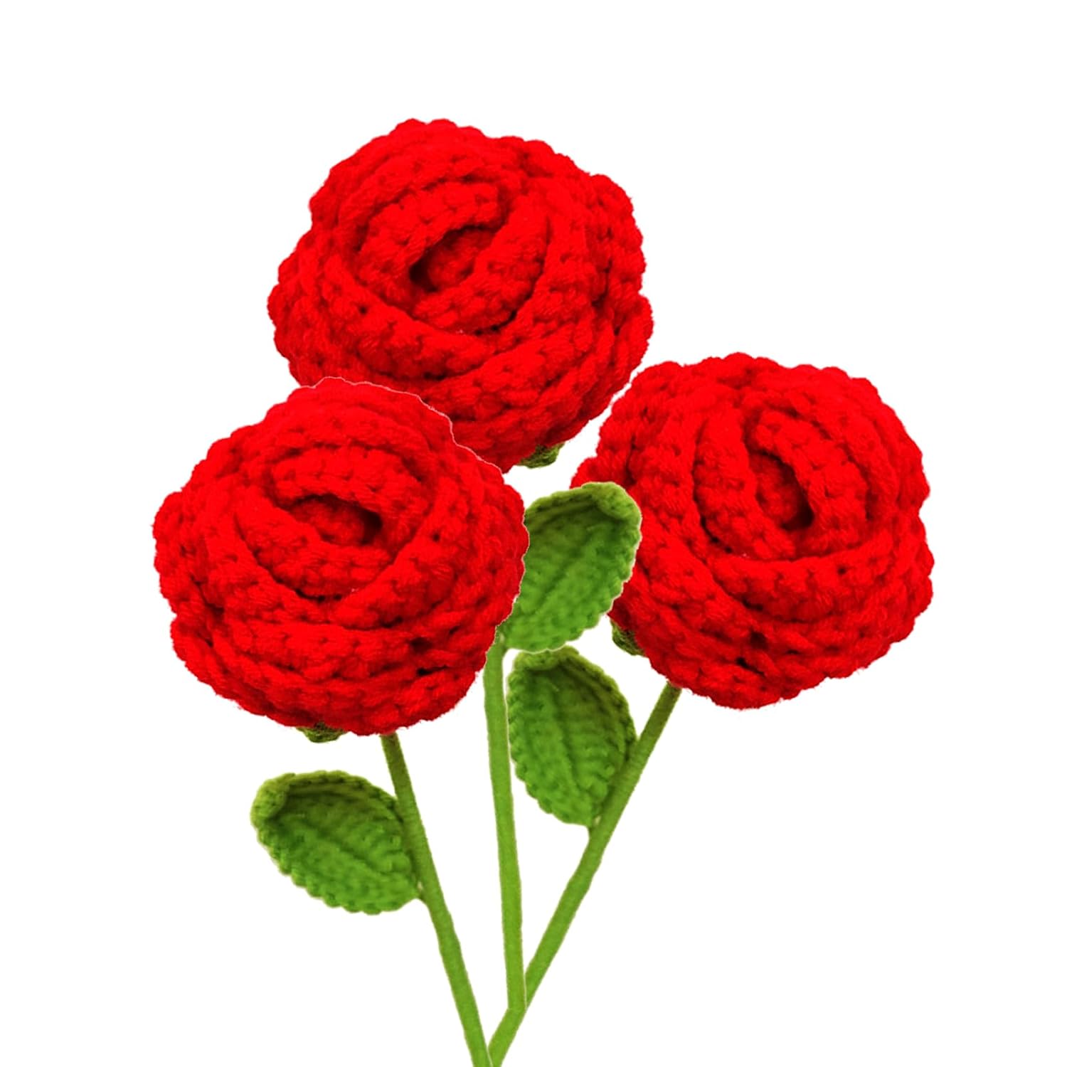 3Pcs Crochet Rose Bouquet, Crochet Flower Bouquet, Rose Flower For Gift, Knitted Flowers Bouquet For Valentine'S Day Wedding Women'S Day Mothers Day Anniversary Birthday Graduation