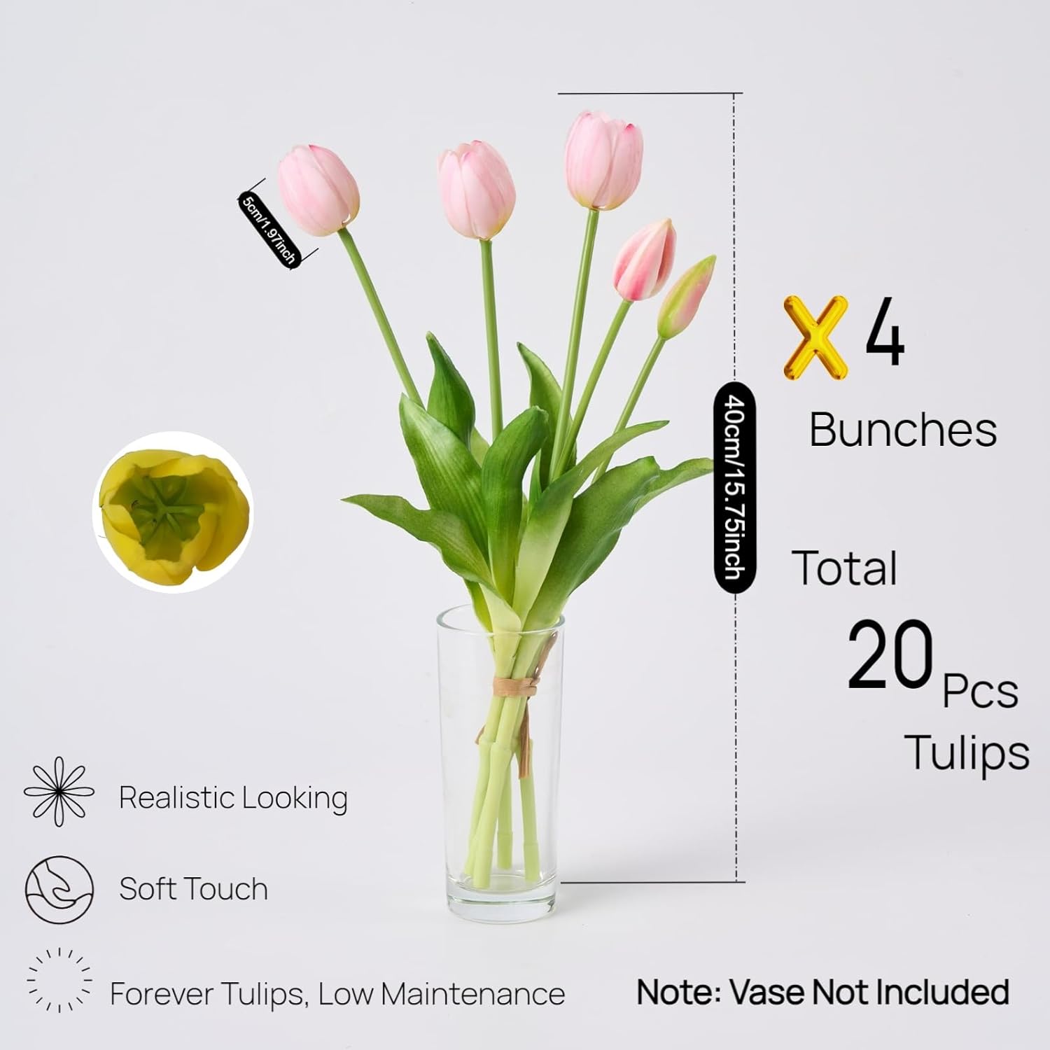 20Pcs Artificial Tulips Flowers Real Touch Latex – Faux Tulips Bouquet For Home Decor, Wedding Centerpieces, Spring Floral Arrangements, Fake Flowers For Vase Decoration (20, Pink Light)