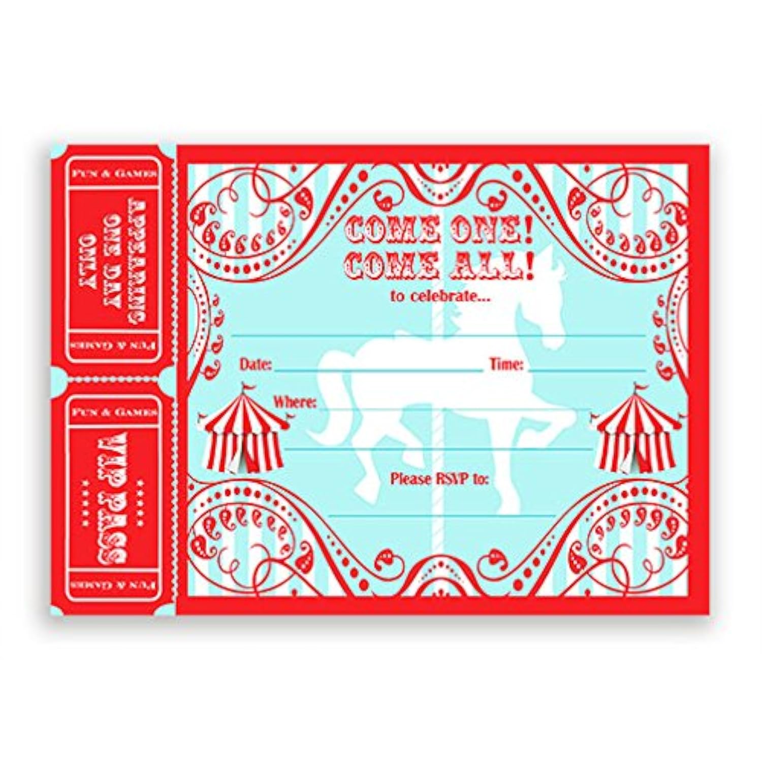 Carousel Large Invitations Ar - Carnival Invitations - Circus Invitations - 10 Invitations 10 Envelopes