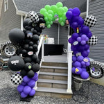 145Pcs Monster Truck Theme Purple And Green Black Balloon Garland Arch Kit With Big Wheels Checkered Foil Balloons For Kids Truck Race Car Birthday Party Decorations Monster Truck Party Supplies