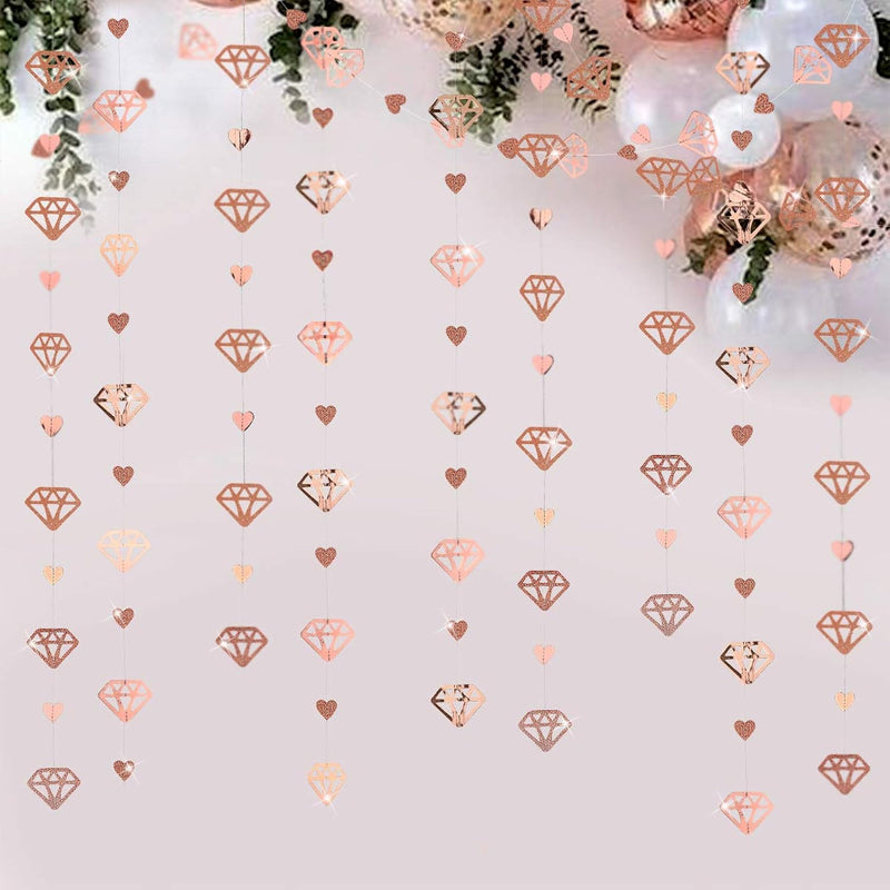 52 Ft Rose Gold Heart Garland Streamer Hanging Paper Diamond Heart Bac