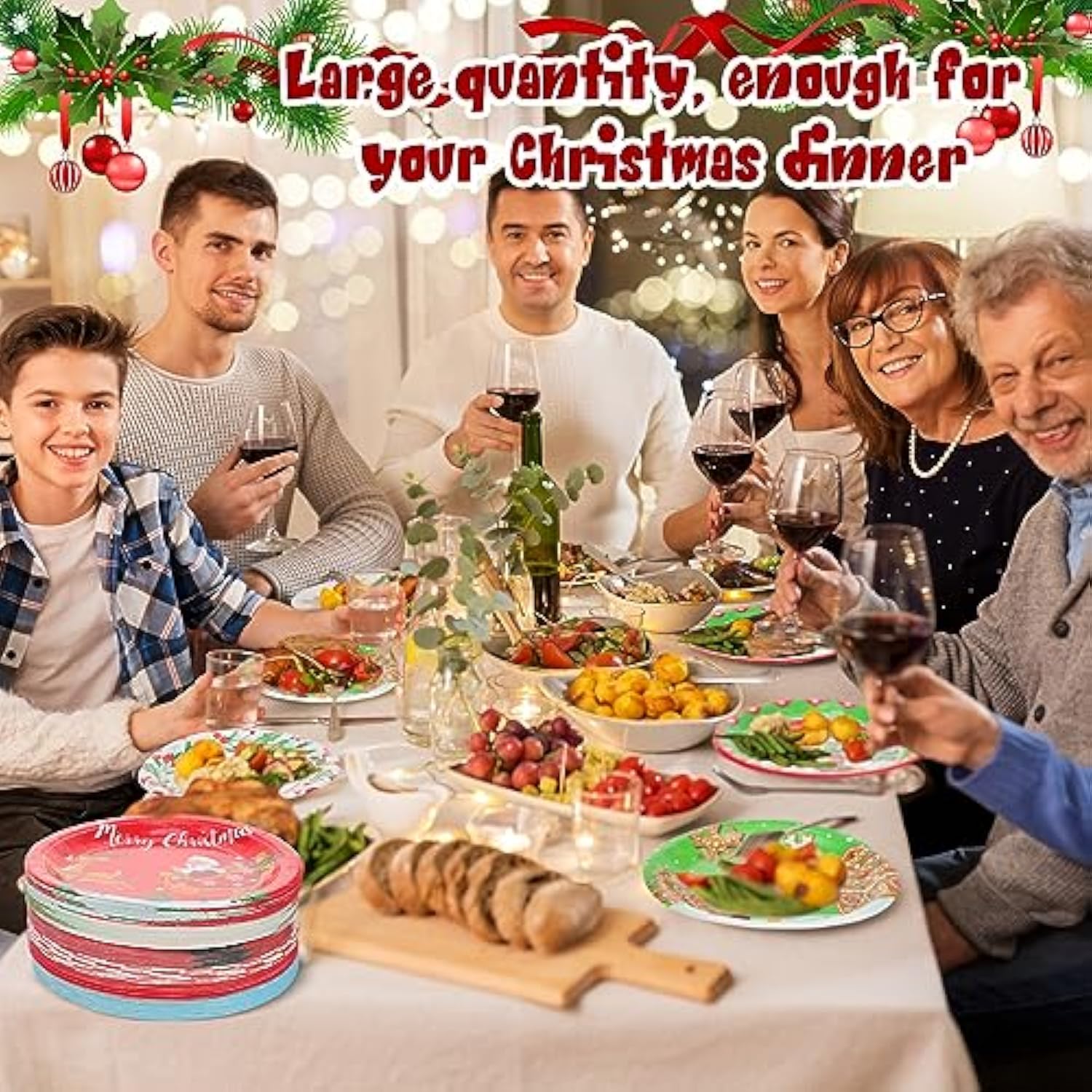 120 Pcs Christmas Plates Paper Dessert Disposable Plates Santa Snowman Christmas Wreath Reindeer Gingerbread Man Design, For Christmas Party Supplies Christmas Decorations, 6 Styles (9 Inch)