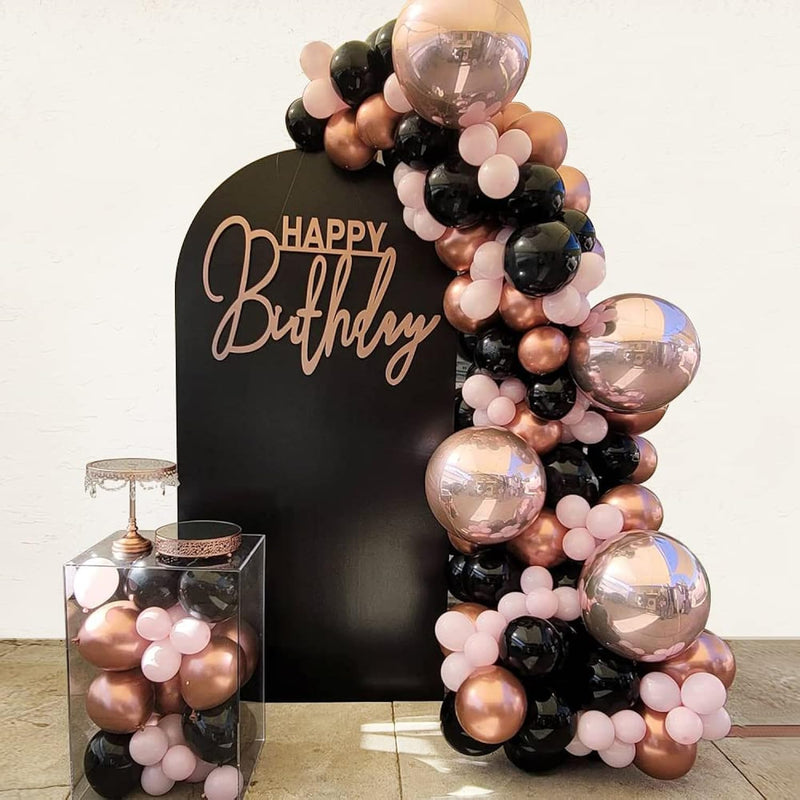 124Pcs Rose Gold Balloon Garland Arch Kit Black Pink And Rose Gold Bal