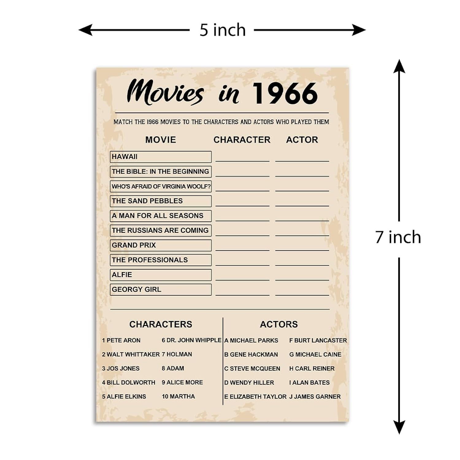 60Th Birthday Party Games, Movies In 1966 Games, Birthday Party Supplies For Adults, Fun 1966S Party Game?Pack Of 30 Cards