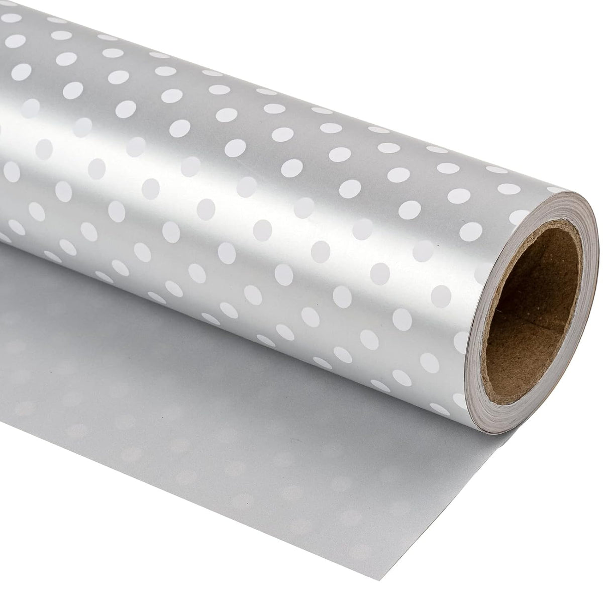 30 Inch Reversible Silver Wrapping Paper - Silver And Polka Dot Wrapping Paper For Birthday, Christmas, Wedding, Baby Shower - 30 Inch X 33 Feet