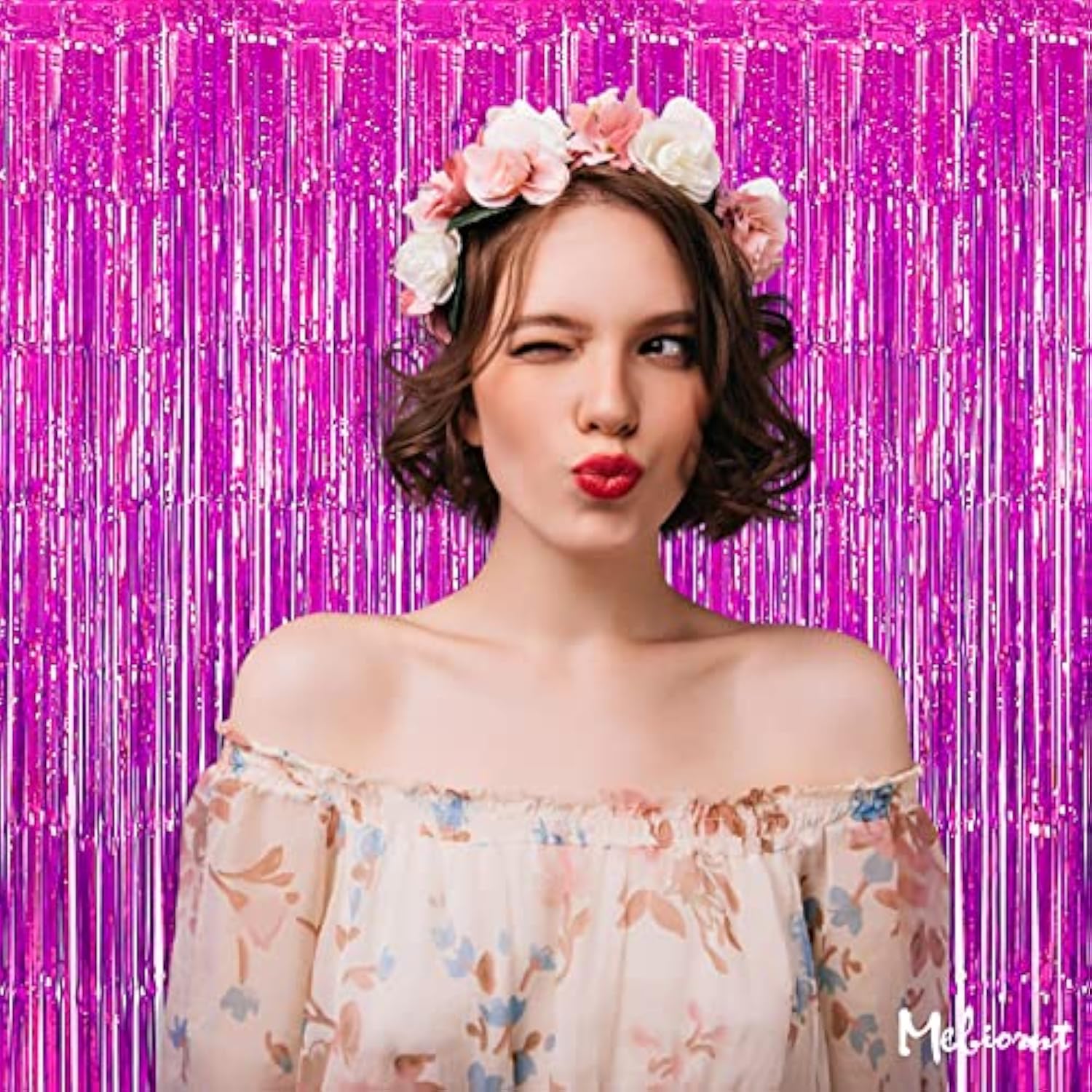 4 Pack Fuchsia Fringe Curtain Backdrop, 3.2Ft X 6.6Ft Metallic Tinsel Foil Fringe Streamers Curtains Background For Photo Booth Birthday Wedding Baby Shower Party Thanksgiving Christmas Decorations