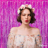 4 Pack Fuchsia Fringe Curtain Backdrop, 3.2Ft X 6.6Ft Metallic Tinsel Foil Fringe Streamers Curtains Background For Photo Booth Birthday Wedding Baby Shower Party Thanksgiving Christmas Decorations