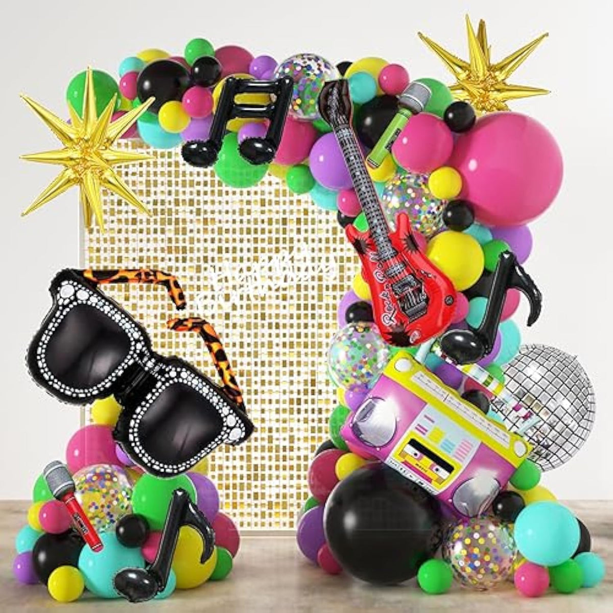80S 90S Party Decorations 165Pcs Balloons With Retro Inflatable Guitar Microphone Glasses Music Note Disco Ball Balloons For Back To 90S 80S Hip Hop Rock Theme Birthday Prom Party