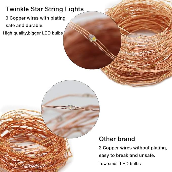 99FT 300 LED Battery Operated Fairy String Lights with Remote Control Warm White Copper Wire Lights Waterproof 8 Lighting Modes for Outdoor Christmas Wedding Party Garden Decor