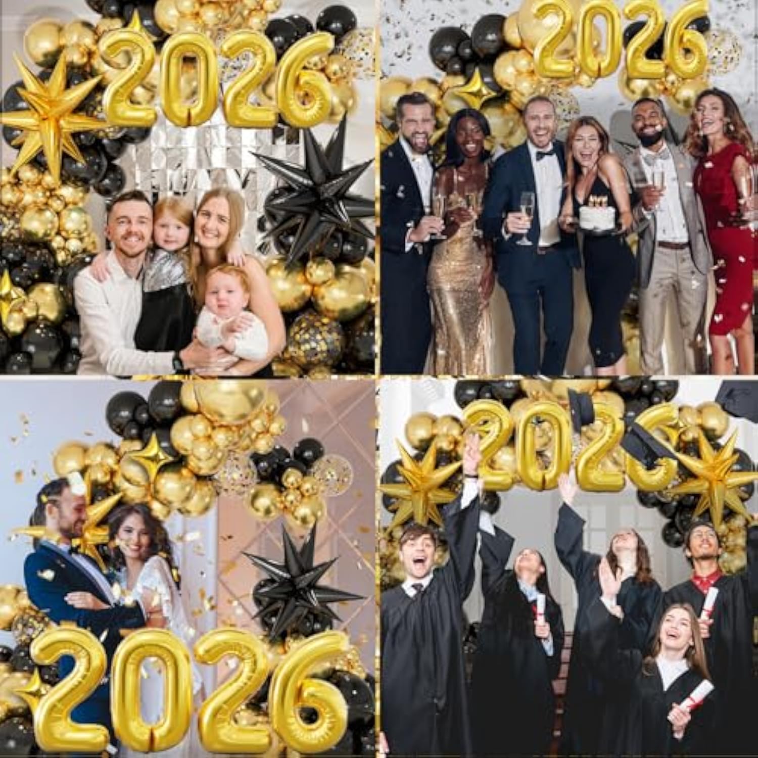 2026 New Year Balloon Garland Arch Kit Black Gold Star and Number Balloons