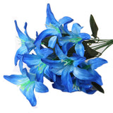 Artificial Lily 10 Heads Fake Lily Artificial Flower Wedding Party Decor Bouquet Home Hotel Office Garden Craft Art Decor Blue