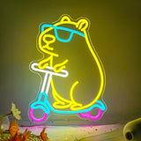 Capybara Neon Sign Dimmable LED Wall Light Cute Animal Scooter Decor for Bedroom Game Room Kids Room