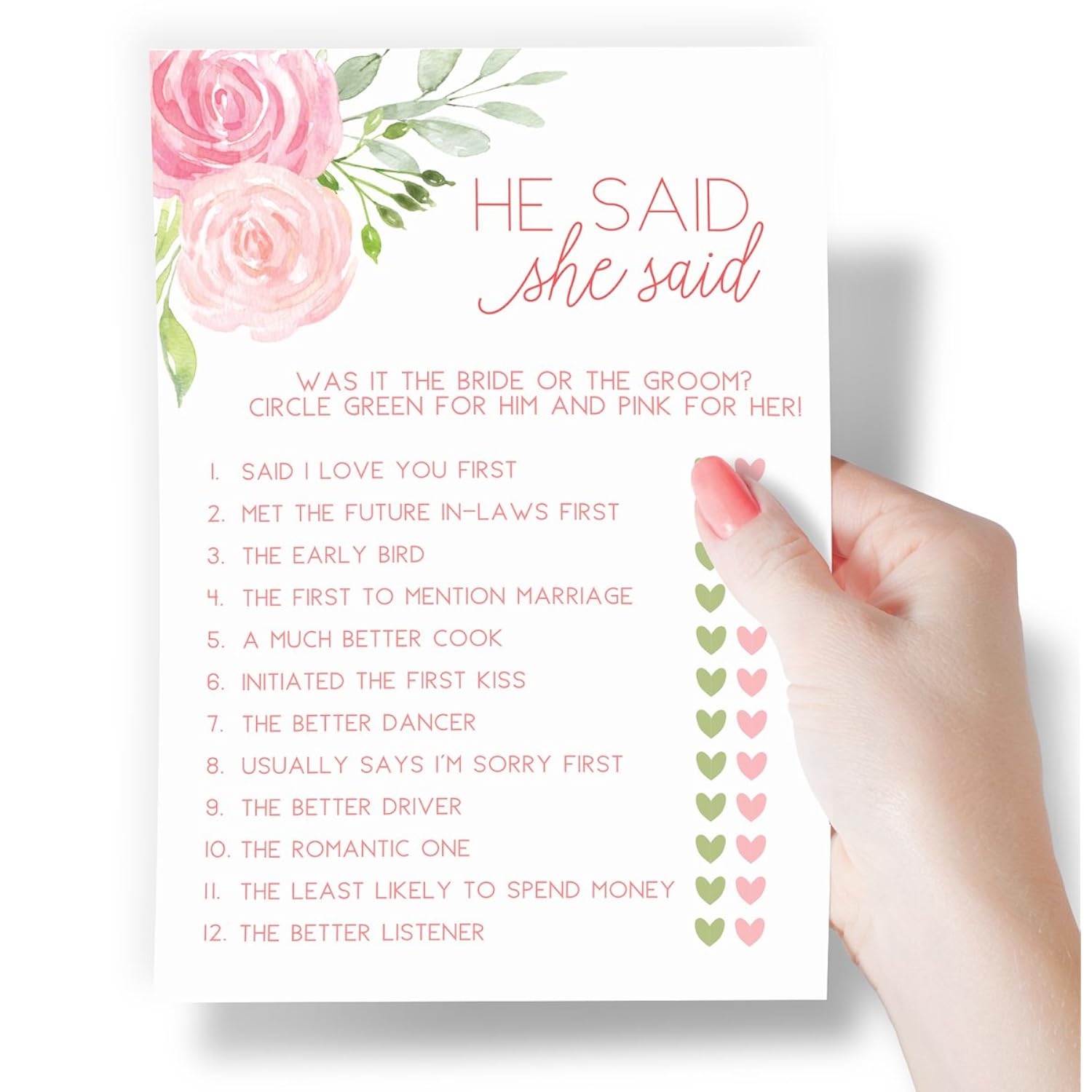 Bridal Shower Games – He Said She Said Game With Fun Bride And Groom Trivia, Wedding Shower Activity, Pink Floral Design, 50 Guests