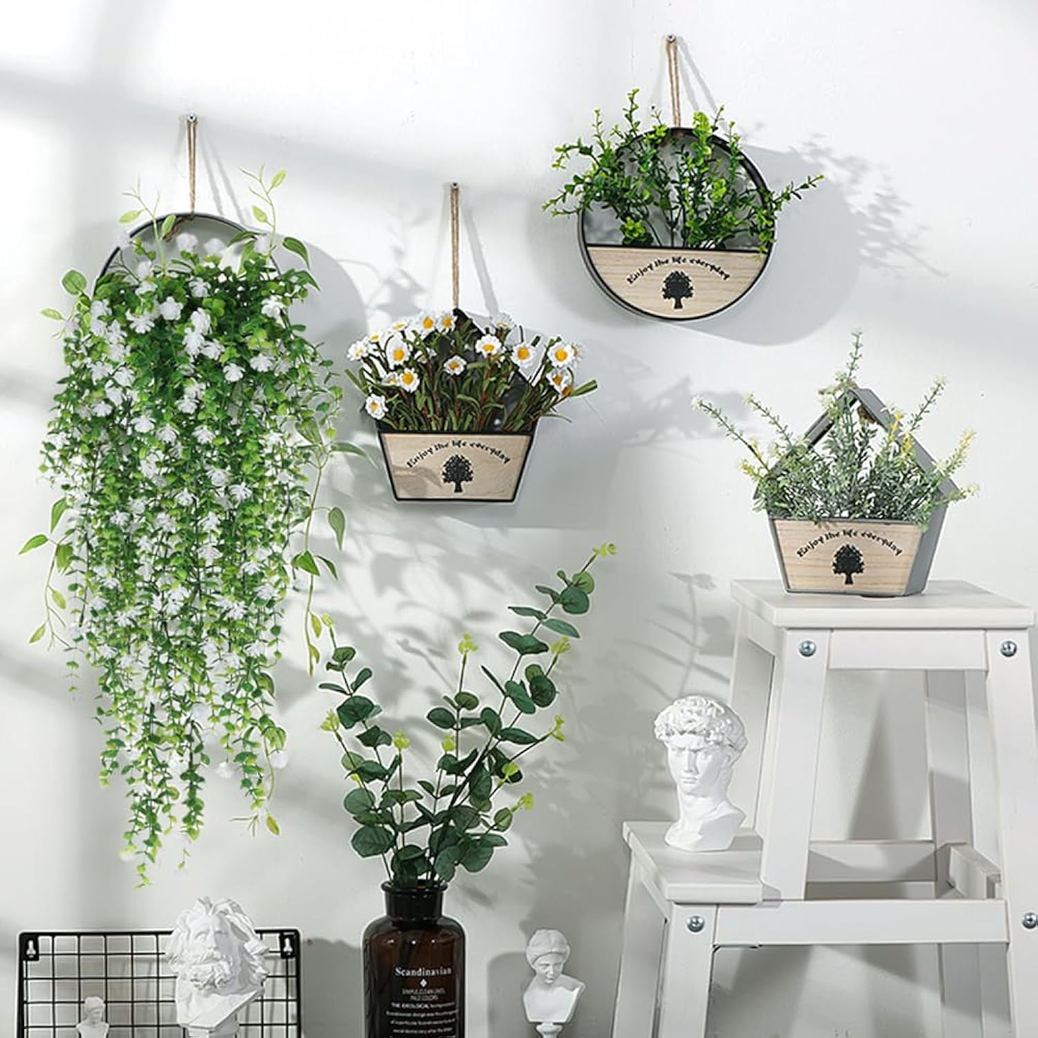 Artificial Hanging Flowers, 9Pcs Fake Eucalyptus Vine Faux Flower Greenery Garland Plastic Plants For Indoor Outdoor Wall Garden Wedding Home Party Decor
