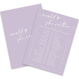 50 Sheets Purple Bridal Shower Game Cards Double Sided Party Game Activity Cards For Would She Rather Wedding Bridal Shower Bachelorette Party Games Supplies