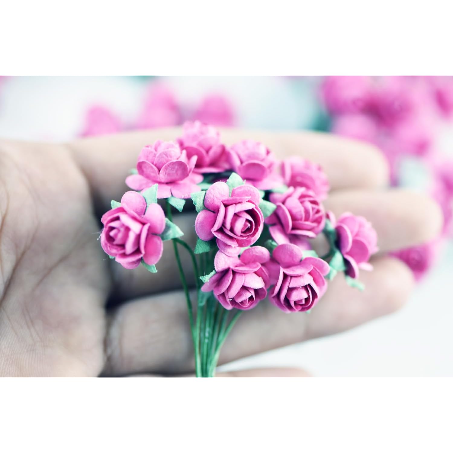 100 Pcs Tiny Artificial Roses Mixed Pink Five Color Mulberry Paper Flower 15-18 Mm Flower Wedding Scrapbooking (Pink Color 01)