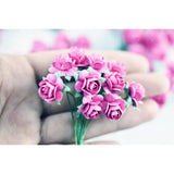 100 Pcs Tiny Artificial Roses Mixed Pink Five Color Mulberry Paper Flower 15-18 Mm Flower Wedding Scrapbooking (Pink Color 01)