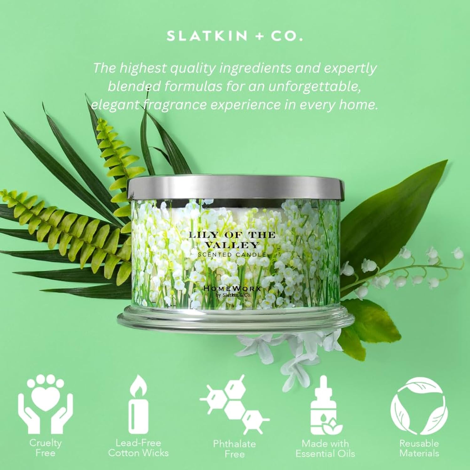 HomeWorx by SLATKIN + CO. Candle- Lily of The Valley, 18 oz. Premium Scented Candle - 30-55 Hours Burn Time
