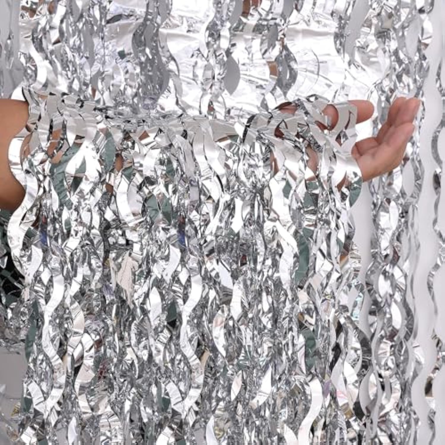 2 Pack Silver Foil Fringe Curtains 3.2x6.5ft Party Photo Booth Decor