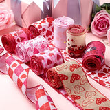 9 Rolls Valentine'S Day Wired Edge Ribbon Love Red Heart Pattern Ribbo