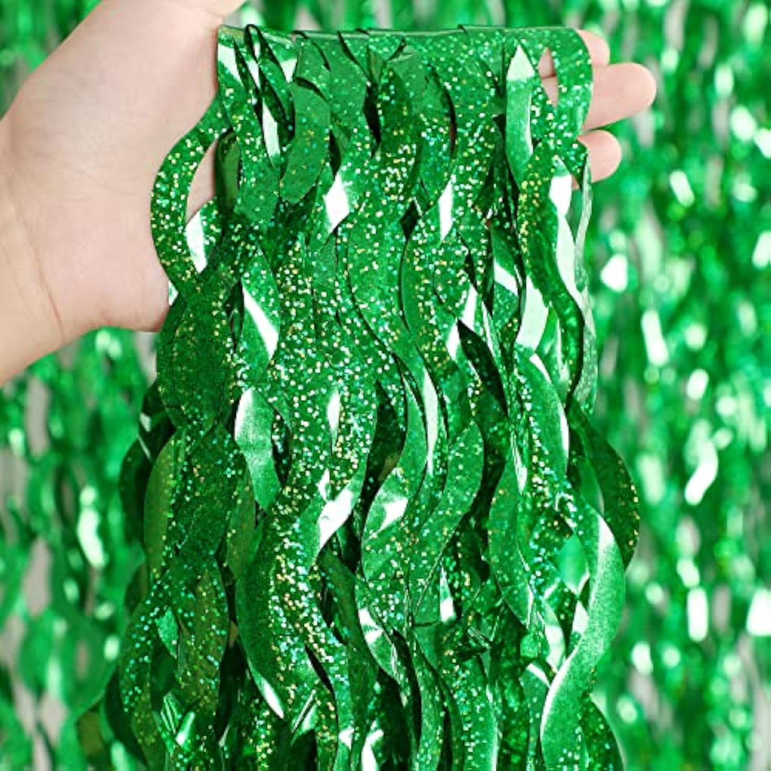 3PCS Green Foil Backdrop Curtains, 3.3x6.6ft for Birthday, Christmas & Graduation Party Decor
