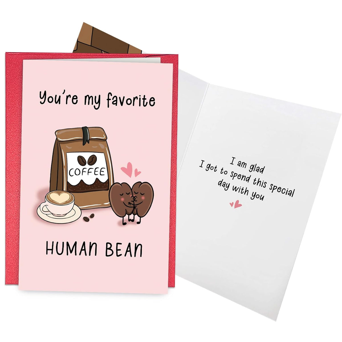 Funny Coffee Bean Valentines Day Card, Punny Anniversary Card For Husband Wife, Cute Birthday Cards For Him Her, You Are My Favorite Human Bean