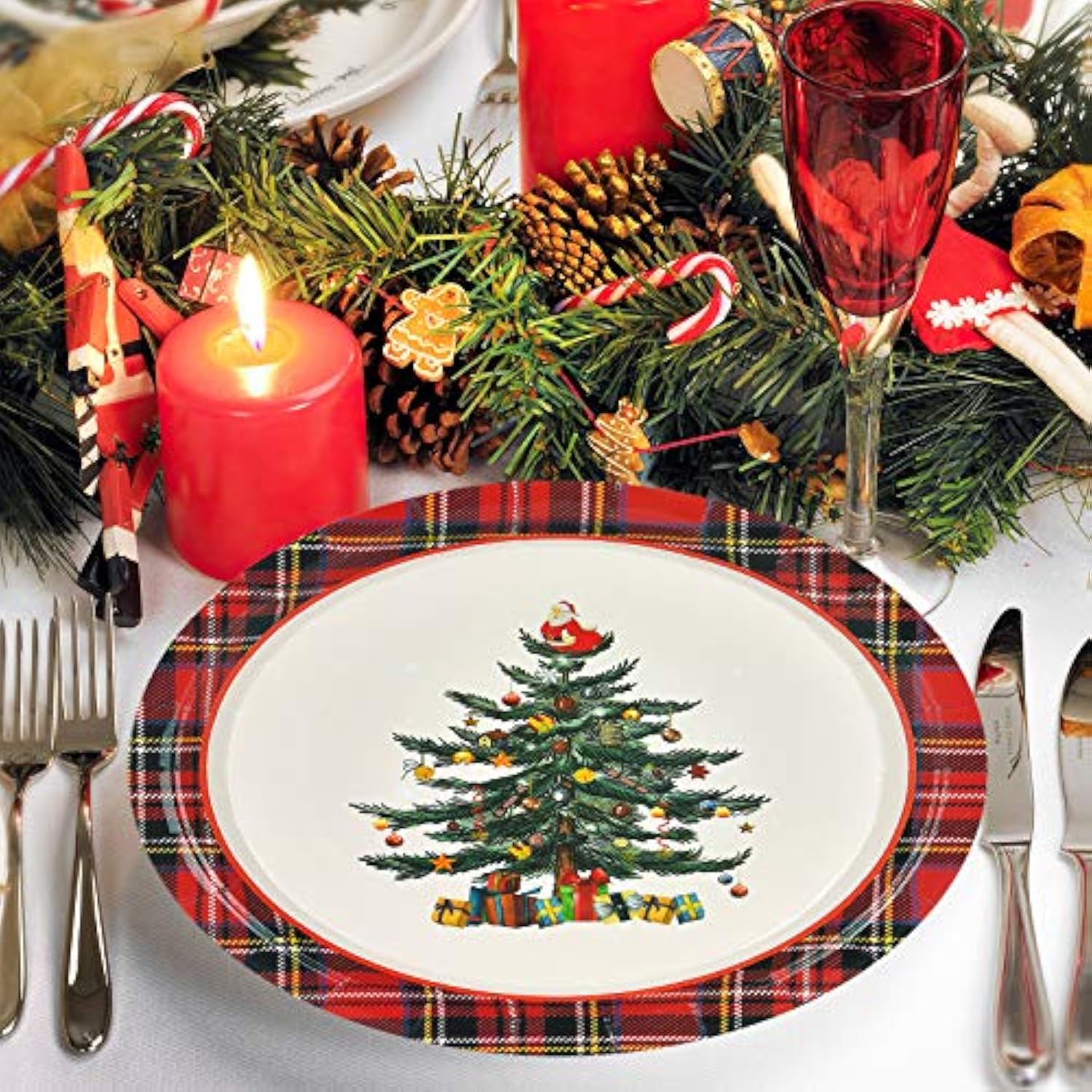 200 Pcs Merry Christmas Dinnerware Set - Christmas Tree Paper Plates, Napkins & Party Supplies For 50 Guests