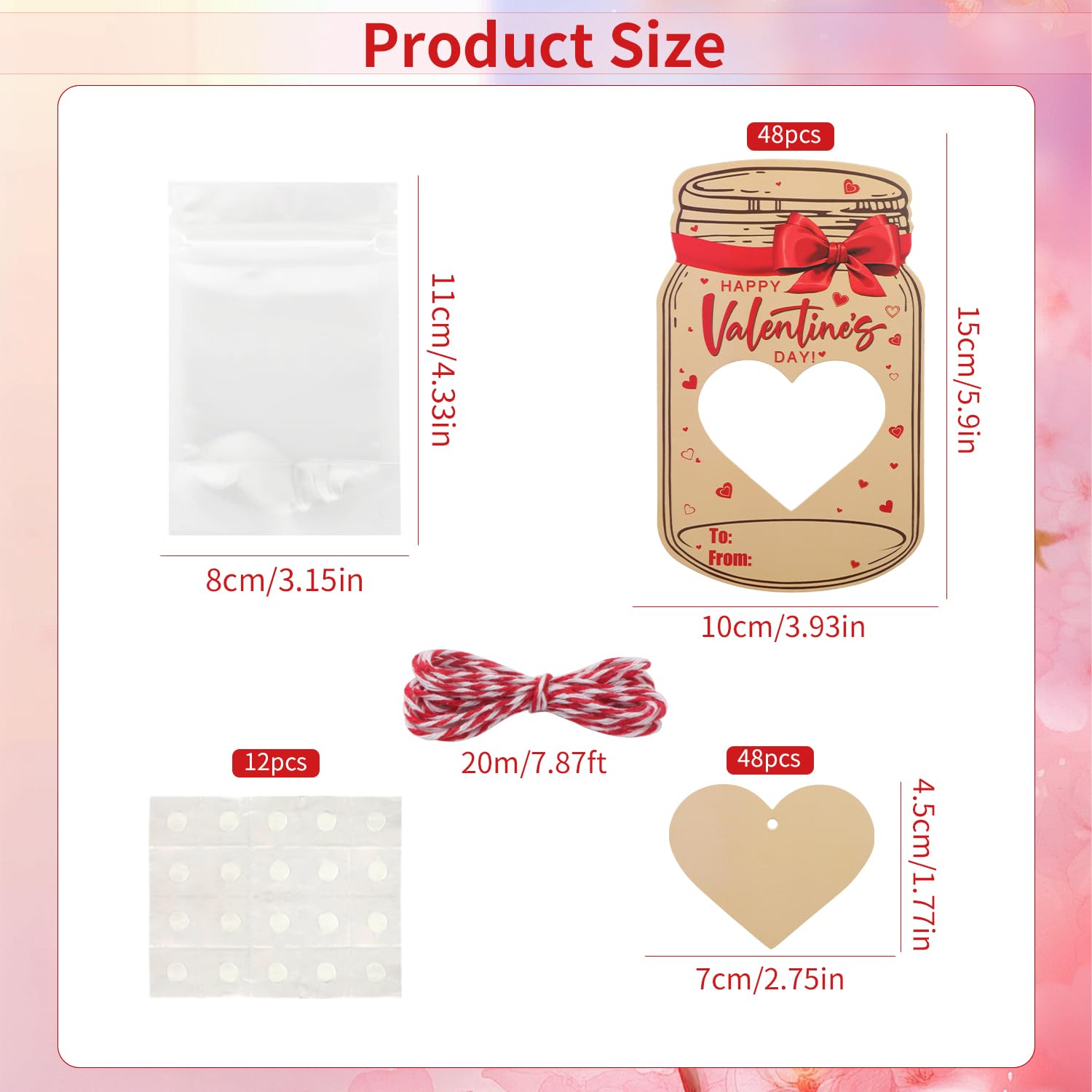 48Pcs Valentines Cards For Kids Mason Jar Happy Valentines Day Cards Candy Holder Card Bulk Valentine Candy Bag Jar Valentine'S Day Paper Jar For Classroom Exchange Party Favors(Candy Not Included)