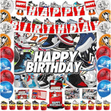55Pcs Sneakers Birthday Themed Party Decorations, Set Contains Banner, Backdrop Balloons Party Invitation Cards And Envelopes Cupcake Toppers Cake Topper For Boys And Sports Themed Supplies