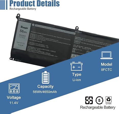 Dell 8FCTC 56Wh Laptop Battery Replacement for XPS 15 9500 Precision 5550