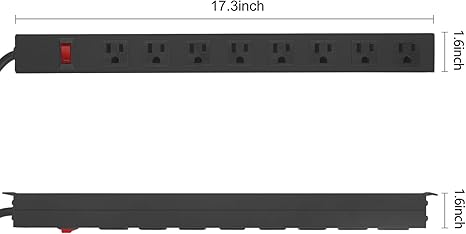 Heavy Duty Surge Protector Power Strip with 8 Outlets 6FT 14AWG Metal Extension Cord Wall Mount Black