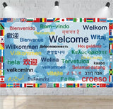 International Welcome Banner Decorations 52 World Country Flags Around the World Multicultural Decor - Large Welcome Backdrop Banner with 32 Different Language Welcome Words - Olympic Party Supplies