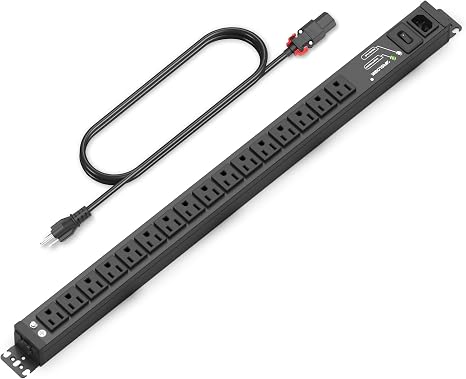 16 Outlet Metal Surge Protector Power Strip Heavy Duty Wall Mount PDU 1800J 6ft Cord 15A 1875W