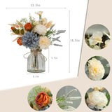 Dahlia Flower Aritificial Flower With Vase Fake Silk Flowers In Glass Vase Faux Rose Flowers Arrangement For Home Office Table Centerpiece Decoration (Blue)