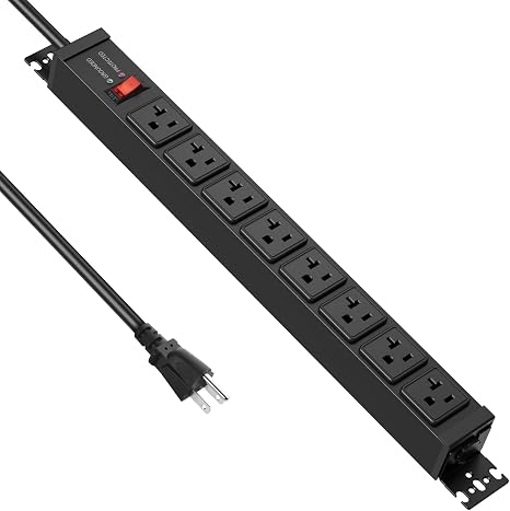 Heavy Duty Magnetic Power Strip 8 Outlets 4800J 12AWG 6FT Wall Mount Surge Protector Black
