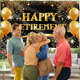 Happy Retirement Banner - Happy Retirement Decorations - Going Away Decorations - 5ft x 3ft (Black & Gold)