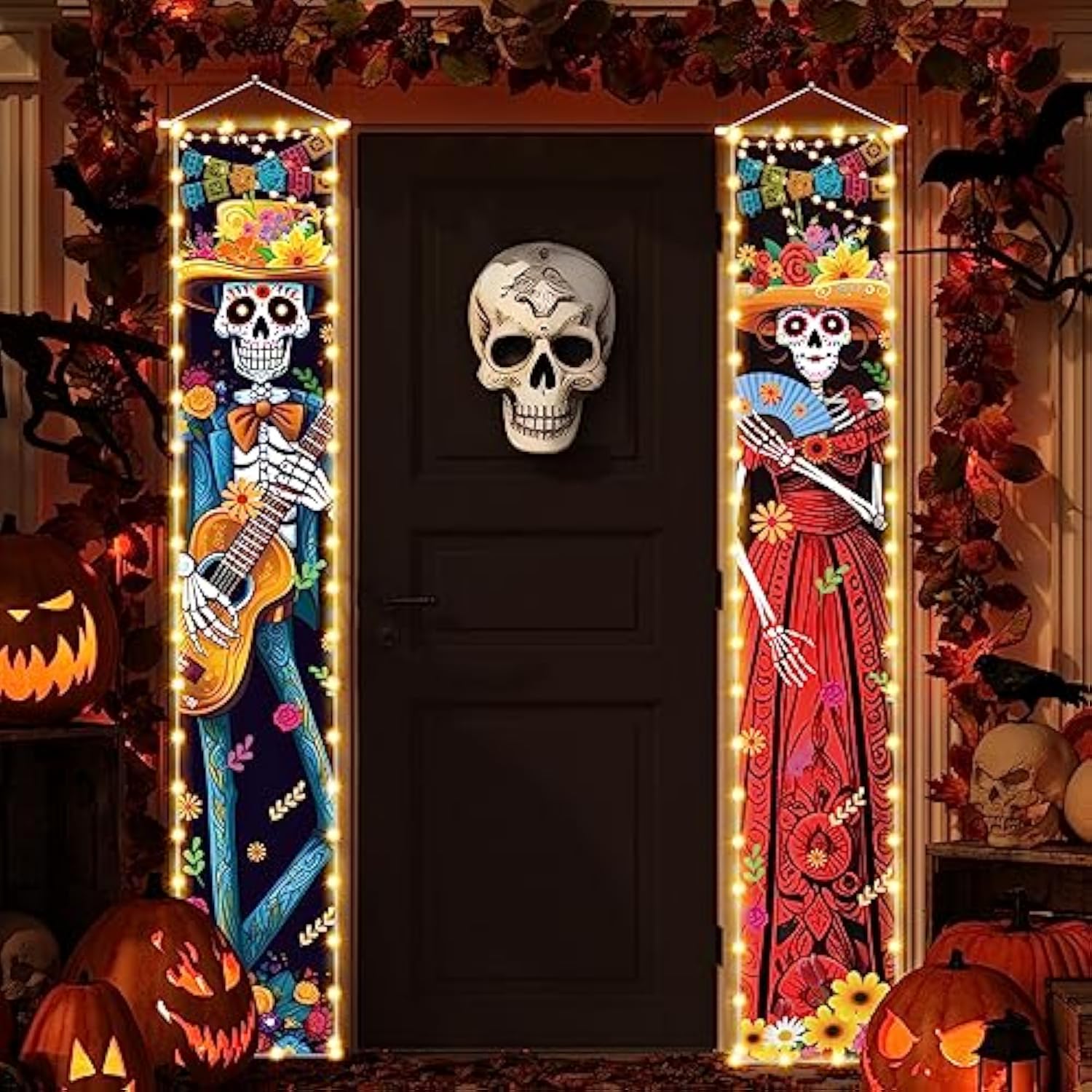 Halloween Dia De Los Muertos Lighted Porch Sign Banner Indoor Outdoor Party Decor