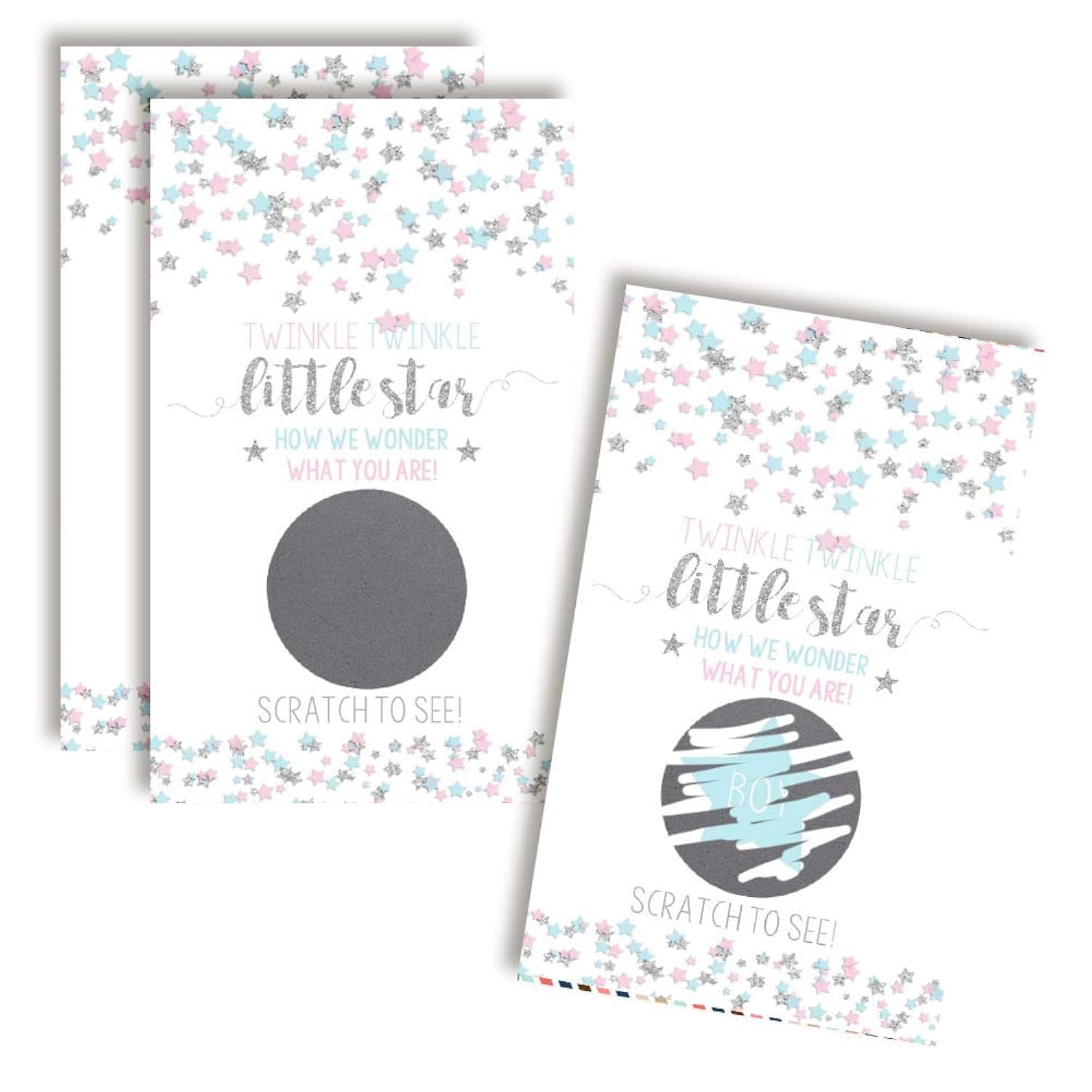 It’S A Boy Twinkle Twinkle Little Star Theme Gender Reveal 20 Scratch Off Cards 2"X3.5" Double-Sided Baby Shower Game Cards, Blue Star Reveal Activity For Guests, Made In Usa