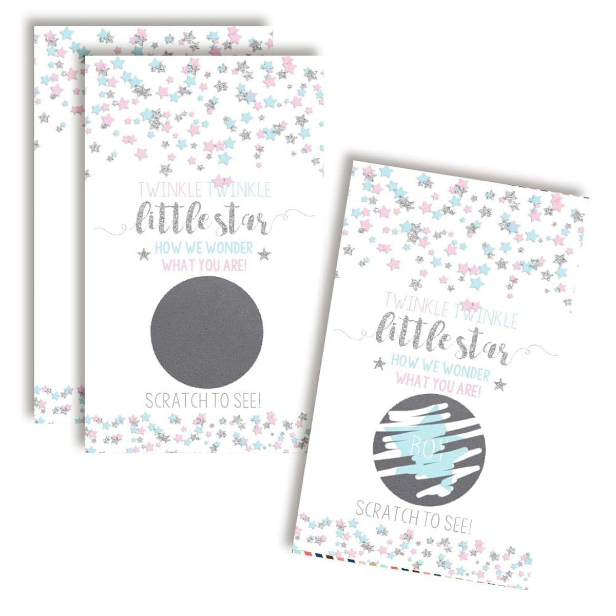 It’S A Boy Twinkle Twinkle Little Star Theme Gender Reveal 20 Scratch Off Cards 2"X3.5" Double-Sided Baby Shower Game Cards, Blue Star Reveal Activity For Guests, Made In Usa