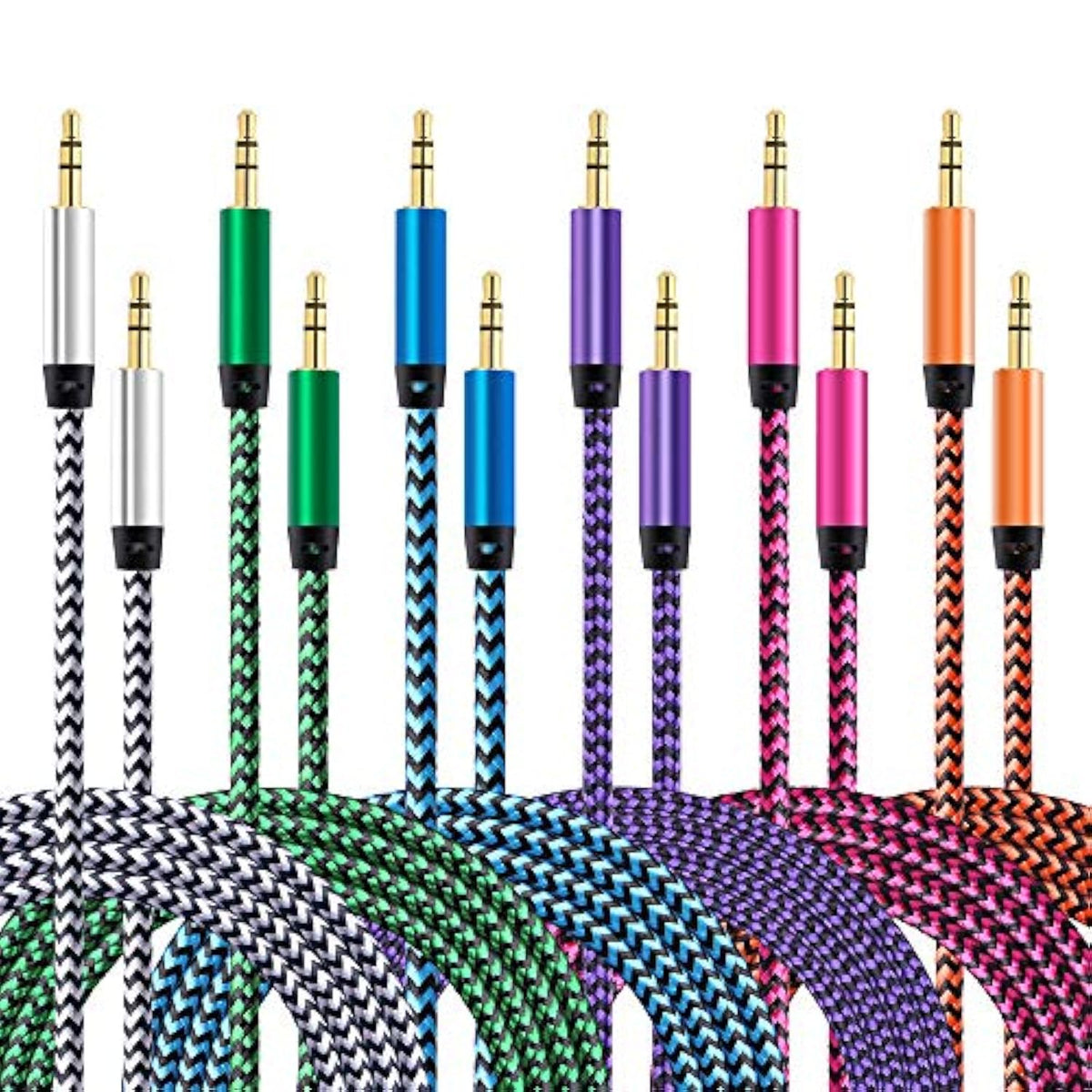 Aux Cord For Car, 6 Pack 3.5Mm Auxiliary Audio Cable, Braided Stereo Aux Chords Compatible Headphone Car, Iphone, Ipod, Ipad, Samsung Galaxy, Htc, Lg, Google Pixel, Tablet & More