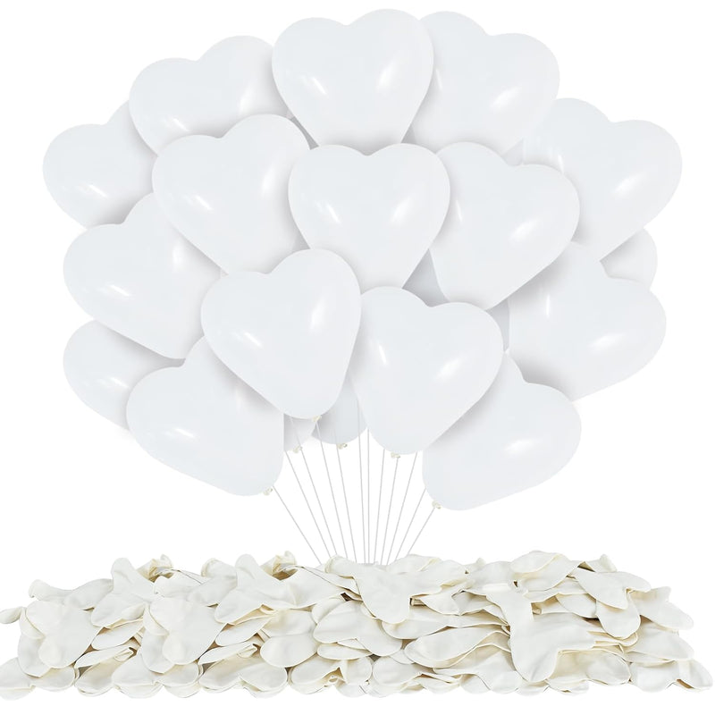 100 Pcs Heart Latex Balloons 10 Inch Matte White Heart Shape Balloons