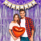 Purple Tinsel Foil Fringe Curtains - 2Pcs 3.2X8.2Ft Party Streamers Backdrop For Valentines/Hunters/Girl/Women/Birthday/Mermaid/Bridal Shower/Bachelorette/Anniversary/Engagement Decorations